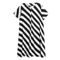 ราคา XITAO Striped Slit Dress Casual Fashion Contrast Color O neck Collar Short Sleeve T shirt Dress 2024 Summer New Women ZY8820 (22121138746)