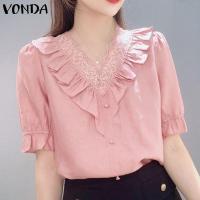 ราคา เสื้อคอวีแนวเสื้อหนาแต่งระบายสไตล์ผู้หญิง Forevercan VONDA แขนพองลูกไม้ (21468317455)