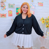 ราคา เสื้อคลุม ผ้าร่อง สาวอวบ A151 เสื้อทรงครอปสาวอวบ เสื้อกระดุมหน้าแขนยาวผ้าร่อง (21995575142)