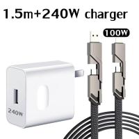 ราคา Kinkong 240W หัวชาร์จ สายชาร์จเร็ว 4in1 65W 100W รองรับ PD และ USB Fast Charge เครื่องชาร์จสำ สายชาติเร็ว type c หรับ iP 15 14 13 12 11 Pro Max Mini iPad Xiaomi Oppo โทรศัพท์ Android ชาร์จ (2211808681