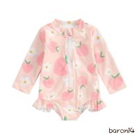 ราคา goya289 ชุดว่ายน้ำเด็กผู้หญิงฤดูร้อนพิมพ์ผลไม้จีบแขนยาว Monokini ชุดว่ายน้ำเด็ก (22091001534)