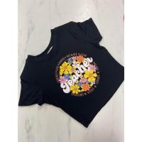 ราคา เสื้อครอปแขนสั้น สกรีน ดอกไม้ ผ้าเรย่อน พร้อมส่ง (21813837721)