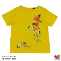 ราคา เสื้อยืดแขนสั้นผู้หญิง แตงโม SUIKA เสื้อแตงโม คอปาดแขนสั้น ผ้าสลาฟ พิมพ์ลายดอกไม้ cotton (22227108866)