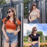 ราคา เสื้อครอป คอปกเว้าหน้า ผ้าไหมพรม ทรงแขนค้างคาว งานสวย ไม่ตกตานะค่ะงานปัง ปังสุดๆ (17342731466)