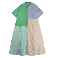 ราคา XITAO Striped Patchwork Contrast Color Shirt Dress Stand Collar Elegant Fashion Casual Loose Summer Women New Dress ZY8804 (22161835328)