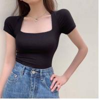 ราคา SSeE U French Chic Tshirt Square T Shirst Vintage Tshirt Cotton Tshirst Slim Tee Top (15191572909)