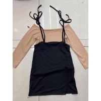 ราคา 2BEll Set ชุดเซต 2ชิ้น เอี๊ยม เสื้อแขนยาวผ้าร่องไหมพรมเล็ก กระโปรง พื้นดำมีสายผูกผ้ายืด รุ่น newเอี๊ยมกำลังฮิด (19484454648)