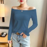 ราคา เสื้อตัวในคอปาดสีขาวสำหรับผู้หญิงเสื้อเปิดไหล่แขนยาวเซ็กซี่สำหรับฤดูร้อนเสื้อยืดปาดไหล่ผ้าฝ้ายแท้เข้ารูปแฟชั่นใส่แล้วดูผอมเพรียว (15489980701)