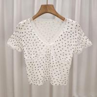 ราคา เสื้อทีเชิ้ตแขนสั้นลูกไม้ลายดอกไม้เล็กๆสไตล์สาวแซ่บหวานแหววบริสุทธิ์เสื้อสวยแมตช์ชุดง่ายดูแพงคอวีตัดต่อฤดูร้อนสำหรับผู้หญิง (21881570764)