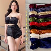 ราคา D จั้มสูทขาสั้น สายเดี่ยวผ้ากำมะหยี่ลายน้ำ เสริมฟองน้ำ ทรงสวย (22297704356)