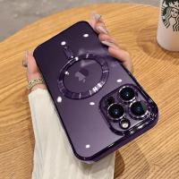 ราคา Unicorn With Lens Films Magsafe Plating Transparent Soft Anti fall Phone Case For iPhone 15 14 13 12 11 Pro Max XS XR X 8 7 Plus Wireless Charging Magnetic Phone Casing Full Cover Clear Shockproof Pho