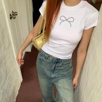 ราคา STR พร้อมส่งจากกทม Y2K CROP TOP เสื้อยืดแขนสั้น คอกลมผู้หญิงสีขาวเสื้อครอปสั้นพิมพ์ลายโบว์ ประดับเพชร ทรงเข้ารูป หุ่นดีมีเอว (22058549256)