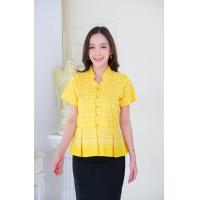 ราคา ส่งด่วน เสื้อผ้าไทยลายขอพระราชทาน คอจีนระบายเอว มีไซร้ 36 44 (20518728134)
