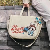 ราคา 2024 New Canvas Bag Fashion Large Capacity Tote Bag Cartoon Labubu Shoulder Crossbody Cute Handbag (22305394730)