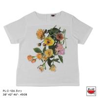 ราคา เสื้อยืดแขนสั้นผู้หญิง แตงโม SUIKA เสื้อแตงโม คอปาดแขนสั้น ผ้าสลาฟ พิมพ์ลายดอกไม้ cotton (22164929679)