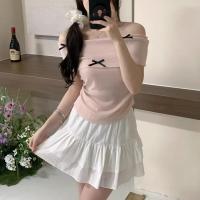 ราคา YIYI SHOP เสื้อไหมพรมผู้หญิง ปาดไหล่ เอวจั๊ม แต่งโบว์ น่ารัก รุ่นE329 (21949277618)