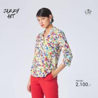 ราคา GSP Womans shirt Jazzy Art เสื้อเชิ้ตผู้หญิง แขนสามส่วน สีสดใส PBA3BU (22097358142)