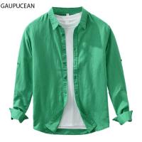 ราคา ฤดูใบไม้ผลิฤดูร้อนระบายอากาศผ้าลินิน45 คอตตอนสี55 สำหรับผู้ชายผู้ชายเสื้อเชิ้ตแขนยาวเสื้อเชิ้ตลำลองคอตตอนสีขาวสีน้ำเงินเขียว (21612537517)