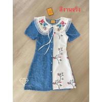 ราคา ป้าย Love Lady M 4XL เดรสยีนส์ทูโทนคอปกแต่งลูกไม้ งานสะกิดลายสวยมาก (21957996230)