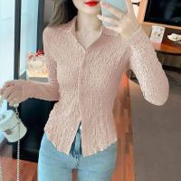 ราคา Chiffon Shirt Women Fashion Slim Long Sleeve Blouse Korean Style Simple Green Top 2023 New (19888274070)