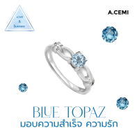 ราคา A CEMI Star Swirl Blue Topaz Ring พลอยแท้ เพทายขาว แหวนพลอยแท้ เพทายขาวแหวนเงินแท้ ชุบทอง 18K (22043526141)