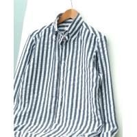 ราคา navy stripe seersucker button down collar long sleeve shirt เชิ้ตผ้าย่นลายริ้วกรมคอปกกระดุมแขนยาว (22068465888)