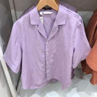 ราคา Uniqlo2023 Summer Uniqlo Cotton Linen Half Open Collar Short Sleeve Shirt Casual Loose Solid Color Cool Top Women 455752 (20201754060)