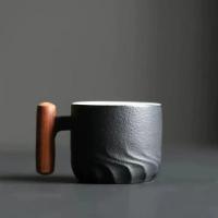 ราคา Exquisite Retro Coffee Cup Ceramic Filter Tea Mug Handmade Wooden Handle Solid Color Gradient Glaze Coffee Cup Teacup For Office (21143402856)
