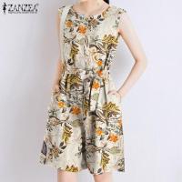 ราคา จัดส่งฟรี ชุดจั๊มสูทขายาวแขนกุดสตรีลายดอกไม้สไตล์ ZANZEA กางเกงขากว้างพิมพ์ลายดอกไม้ (21190636222)