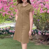 ราคา HijabFab ZANZEA Womens Vintage Cotton Button Up Plain Midi Shirtdress Turn Down Collar Short Sleeve Dress 8 (21152776063)