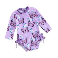 ราคา ชุดว่ายน้ำบิกินี่สำหรับเด็กหญิงชุดว่ายน้ำแขนยาวพิมพ์ลายผีเสื้อดอกไม้ชุดว่ายน้ำสำหรับอาบน้ำในฤดูร้อน (21480491193)