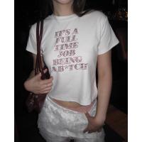 ราคา เสื้อยืด CROP TOP เสื้อยืดทรงครอป FULL TIME JOB แขนสั้น Baby tee ดีเทลงานติดเพชรลายตัวอักษรด้านหน้า น่ารักมากๆคะ (21910898267)