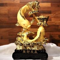 ราคา เสริมมงคลโชคลาภ ปลาหลีฮื้อคู่ เลข8 เรียกโชคลาภ และเงินทองให้เข้ามาตลอด งานเรซิ่นพ่นทรายทอง มี 3 ขนาด (16180867355)