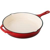 ราคา Enameled Cast Iron Skillet Red White Cast Iron Enameled Skillet White Cast Iron Pan Enamel Frying Pan BBQ Safe Pans Stovetop Induction Safe Red Nonstick Cast Iron Skillet (18101983180)