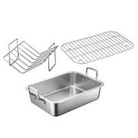 ราคา Stainless Steel Barbecue Baking Tray Grid Multifunction Removable Cooling Rack Tray Set Cake Baking Turkey Roaster Pans (22040246554)