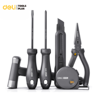 ราคา Deli ชุดเครื่องมือช่าง 6 ชิ้น เซตอุปกรณ์เครื่องมือช่าง คัตเตอร์ ตลับเมตร ค้อน ประแจเลื่อน คีมปากแหลม ไขควง Household Tool Set (19597602313)