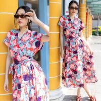 ราคา THONGYOY Dress wrap Catleeya เดรสทรงป้ายผูกเอวลายดอกสวยหวาน เดรสใส่เที่ยวทะเล เดรสออกงานลายสวยๆ (22296481511)