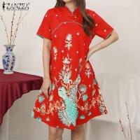 ราคา Zanzea ชุดเดรสวินเทจลายดอกไม้ชุดเดรสชุดกี่เพ้าจีนดั้งเดิมคอจีนแขนสั้นลายดอกวินเทจ 7 (22200557082)