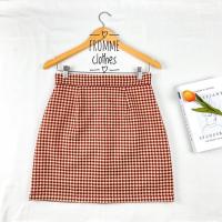 ราคา XS 5XL กระโปรงทรงเอผ้าชาแนลทวิตทอลายชิโนริสีแดงครีม (18077011588)