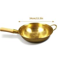 ราคา Konco เครื่องครัวกะทะทอดทองเหลืองกระทะทองแดงแท้100 32 34 36ซม หม้อทองแดงของขวัญขึ้นบ้านใหมมือจับกระทะไม้หนาหม้ออาหารหรูหราสำหรับเตาแก๊ส (20765986545)