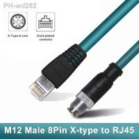 ราคา M12 to RJ45 8 Pin X Coded Connector Aviation Plug Male Industrial Camera Ethernet Cable IP67 M12 to rj45 Shielded Sensor Wire (19762030775)