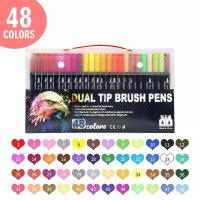 ราคา ปากกาเมจิก ปากกาสีน้ำ 2 หัว หัวพู่กัน หัวเส้นเล็ก สีสวยคมชัด เส้นชัดเจน 12 24 36 48 60 80 100 120 สี พร้อมส่งจากไทย (21433995258)