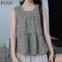 ราคา ZANZEA เสื้อกล้ามสไตล์เกาหลีสำหรับผู้หญิงเสื้อสายเดี่ยวแขนกุดลายสก๊อตสำหรับวันหยุดฤดูร้อน 10 (22099379395)