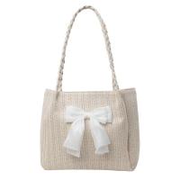 ราคา กระเป๋าสานฟางกระเป๋าโท้ทสะพายไหล่ผูกโบว์แบบลำลองความจุใหญ่สำหรับสาวๆ (22005780712)