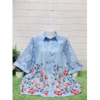 ราคา ส่งฟรี เสื้อลินิน เสื้อสาวอวบ เสื้อผู้ใหญ่ อก46 ผ้าลินินผสมฝ้าย แขนแต่งลูกไม้งานปักดอกสวยมากจ้าแม่ (18321956108)