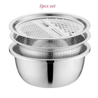 ราคา 3 Pcs Multi functional Stainless Steel Basin Drain Grater Seasoning Basin Fruit and Vegetable Washing Sieve Basin Kitchenware (22201875553)