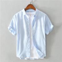 ราคา Metozone เสื้อแขนสั้นของผู้ชายเสื้อลินินแท้บางและระบายอากาศเสื้อแบบหลวมมีปกสีขาวผ้าฝ้ายและเสื้อลินิน (22034283761)