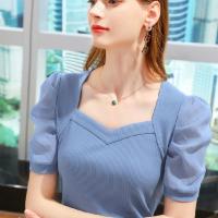 ราคา พร้อมส่ง เสื้อคอหัวใจ แขนชีฟอง ไหมพรมร่อง เสื้อไหมพรม คอเหลี่ยม แขนสั้น แบบสวยๆ (20654072724)