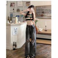 ราคา กางเกงยีนส์ขายาวขัดขาดทรงกระบอก ด้านข้างปรับกระดุมได้ กางเกงยีนส์ทรงกระบอก ทรงสวย วินเทจ สุดฮิตวัยรุ่นมากๆ สีดำฟอกแต่งขา กางเ้กงยีนส์ใส่สบายๆ (21571321386)