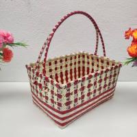 ราคา กระเช้าสานเส้นพลาสติก ตะกร้าสานเส้นพลาสติก ตระกร้าสานเส้นพลาสติก ที่จับโครงลวด หลายขนาด วัดจากขอบปากตะกร้า (14793813601)